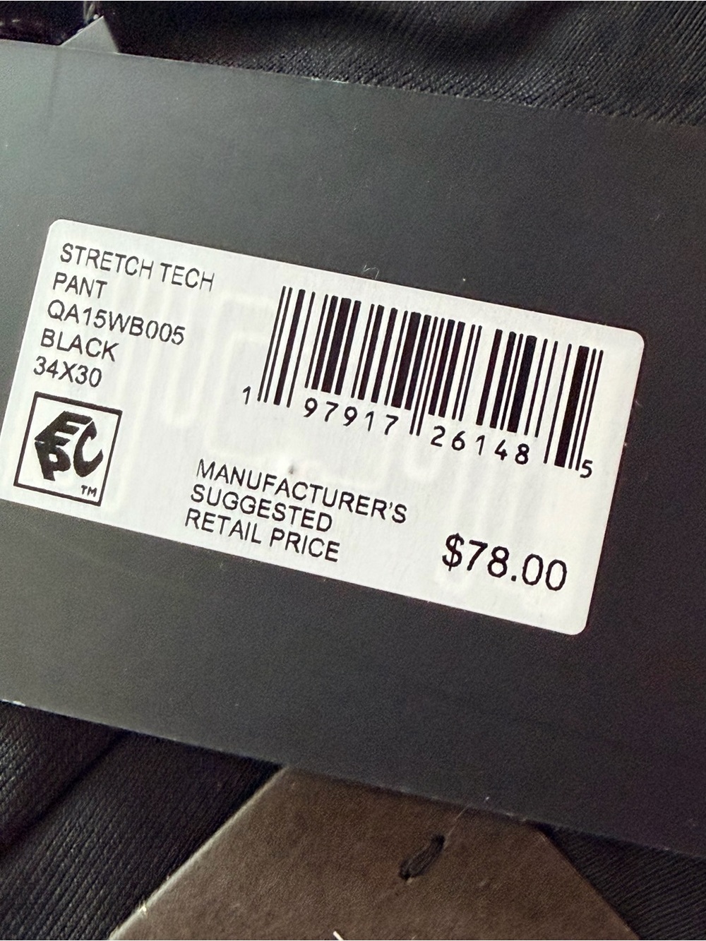 Quicksilver Pants Mens 34/30 Black Slim Fit Tech Golf Performance Chino NWT $78 - Picture 5 of 5
